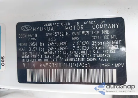 2020 Hyundai Palisade Sel from USA, damaged, VIN KM8R34HE1LU102051
